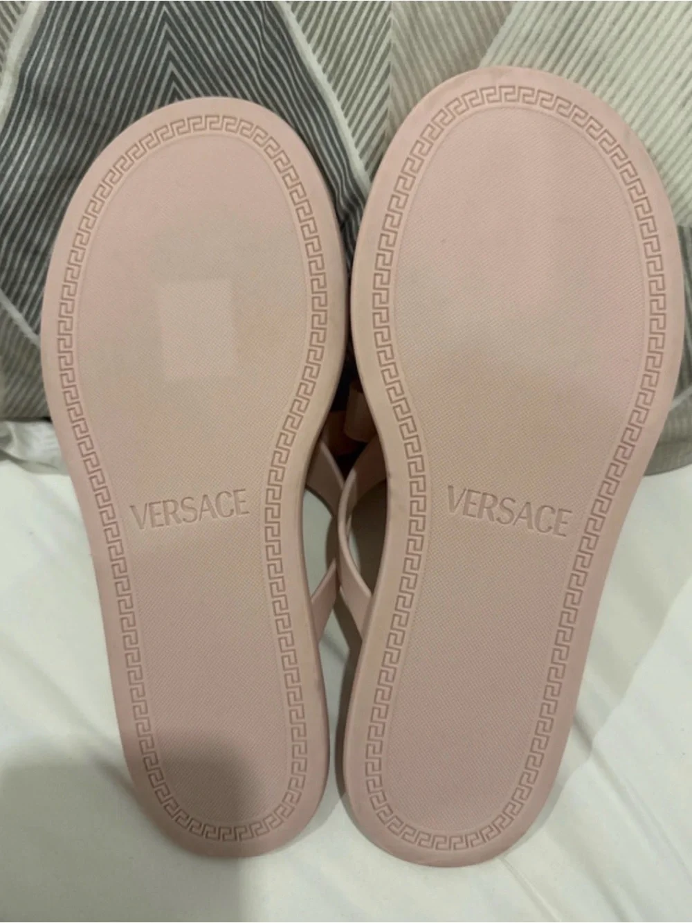 Versace Blush Pink Medusa Strap Thong Sandals